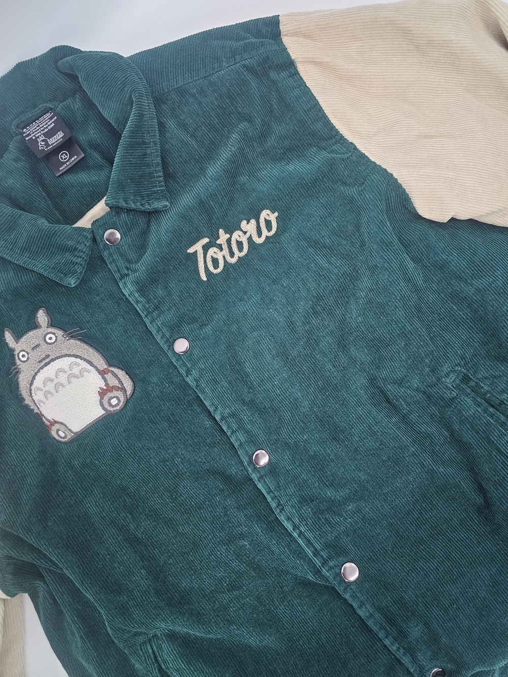 Studio Ghibli My Neighbor Totoro Corduroy Varsity Jacket Unisex XL Forest Green - Picture 3 of 9